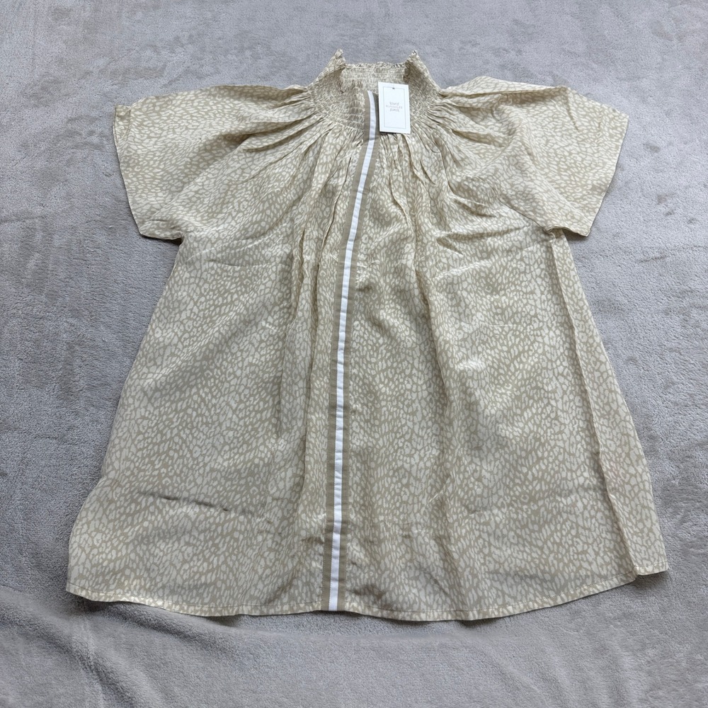 Rungolee Brooklyn Blouse Women XL Powder Baby Leopard 100% Silk Smocked Chic Top